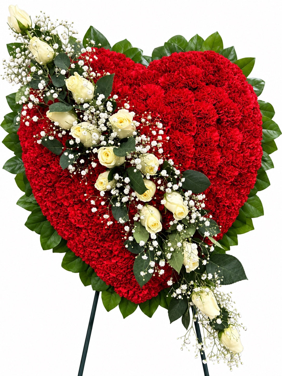 Forever in My Heart red carnation and ivory rose heart tribute by Menvilay