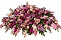 Rosewood Remembrance pink, mauve, and plum casket spray with roses, chrysanthemums, carnations, hydrangeas, and greenery