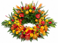 Tropical Garden Urn Surround with colorful tropical flowers and lush greenery